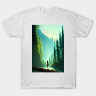 Anime Girl Nature Wood Forest River Landscape T-Shirt